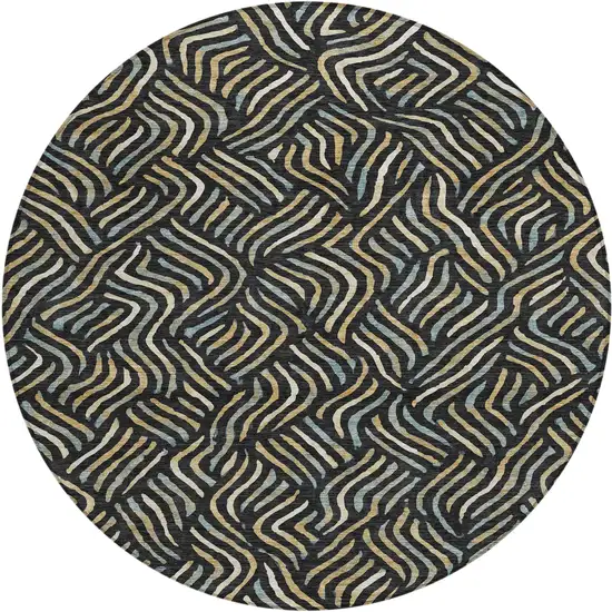 8' Black And Beige Round Abstract Washable Indoor Outdoor Area Rug Photo 1