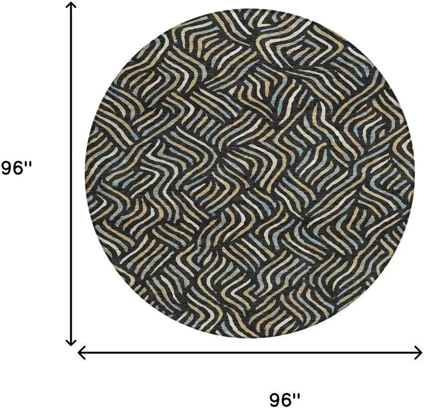 8' Black And Beige Round Abstract Washable Indoor Outdoor Area Rug Photo 8