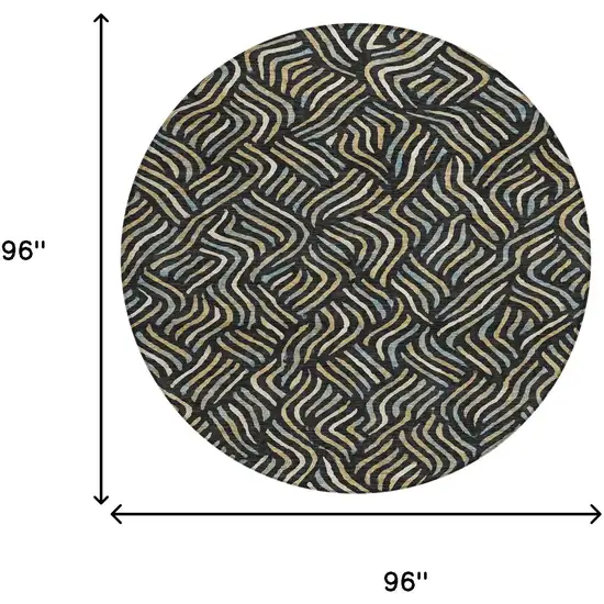 8' Black And Beige Round Abstract Washable Indoor Outdoor Area Rug Photo 8