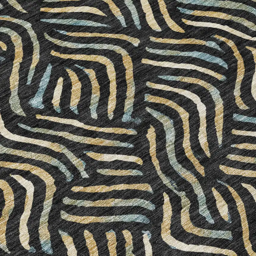 8' Black And Beige Round Abstract Washable Indoor Outdoor Area Rug Photo 7