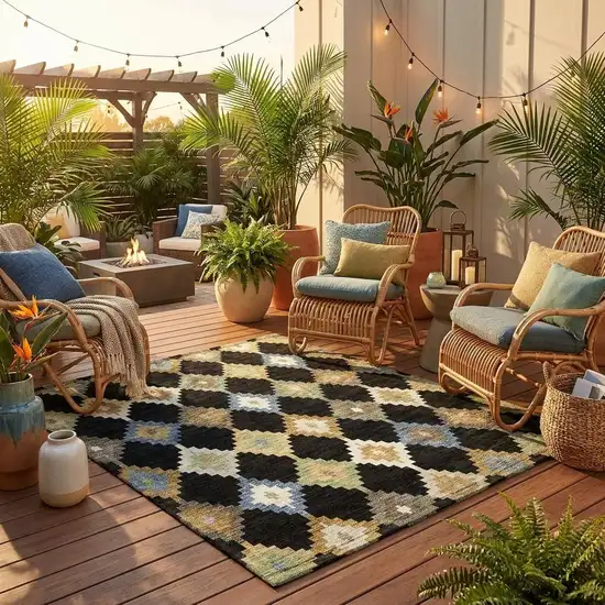 8' Black And Beige Round Aztec Washable Indoor Outdoor Area Rug Photo 1