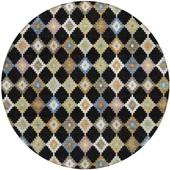 8' Black And Beige Round Aztec Washable Indoor Outdoor Area Rug Photo 5