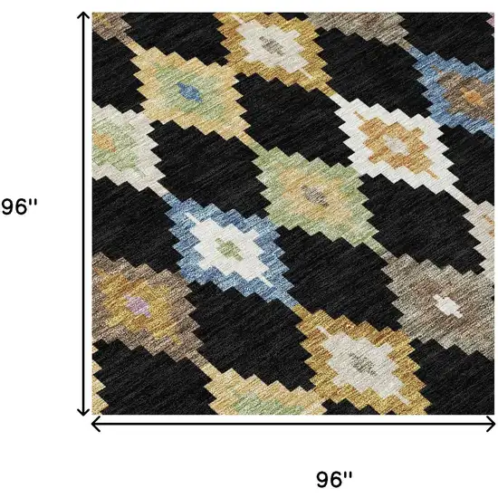 8' Black And Beige Round Aztec Washable Indoor Outdoor Area Rug Photo 6