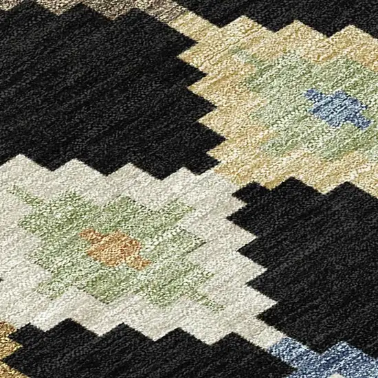 8' Black And Beige Round Aztec Washable Indoor Outdoor Area Rug Photo 3