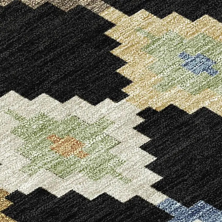 8' Black And Beige Round Aztec Washable Indoor Outdoor Area Rug Photo 3