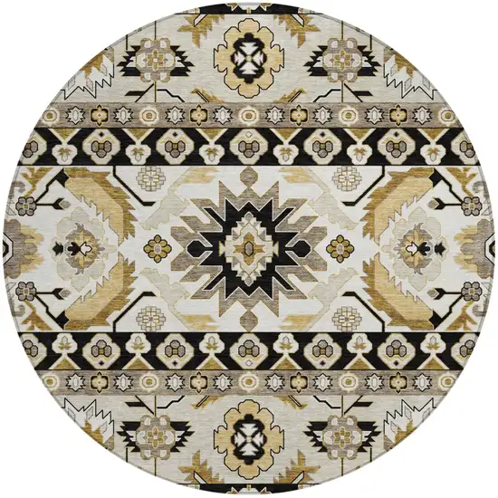 8' Black And Beige Round Cactus Washable Indoor Outdoor Area Rug Photo 1