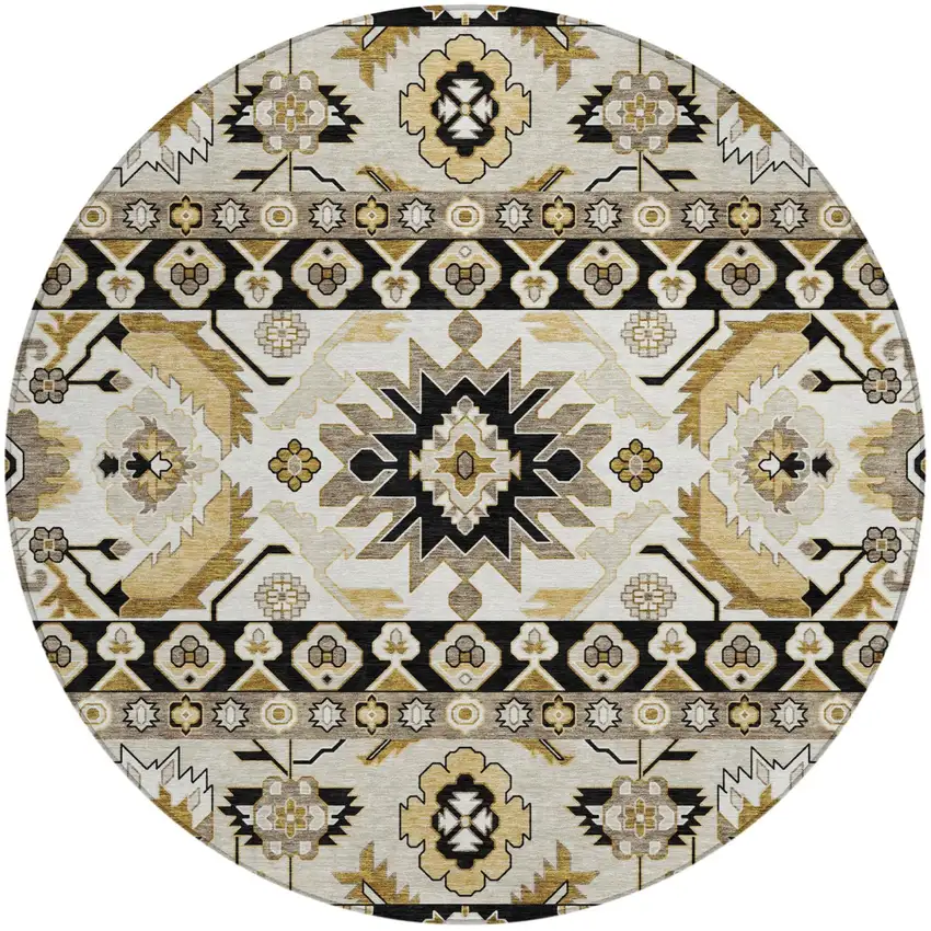 8' Black And Beige Round Cactus Washable Indoor Outdoor Area Rug Photo 1