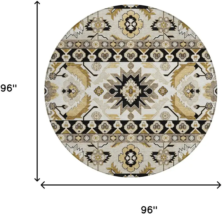 8' Black And Beige Round Cactus Washable Indoor Outdoor Area Rug Photo 6