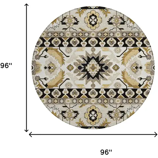 8' Black And Beige Round Cactus Washable Indoor Outdoor Area Rug Photo 6