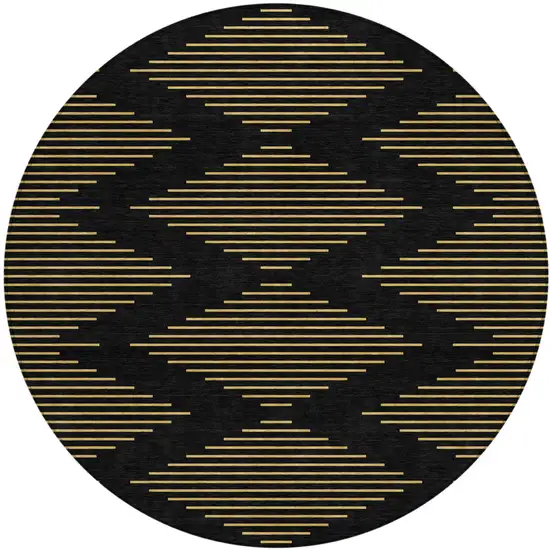 8' Black And Beige Round Geometric Washable Indoor Outdoor Area Rug Photo 2