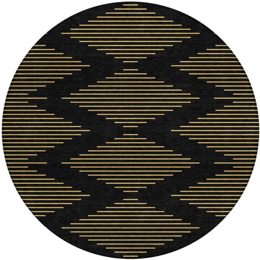 8' Black And Beige Round Geometric Washable Indoor Outdoor Area Rug Photo 2