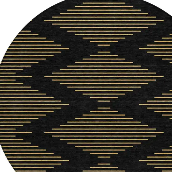 8' Black And Beige Round Geometric Washable Indoor Outdoor Area Rug Photo 5