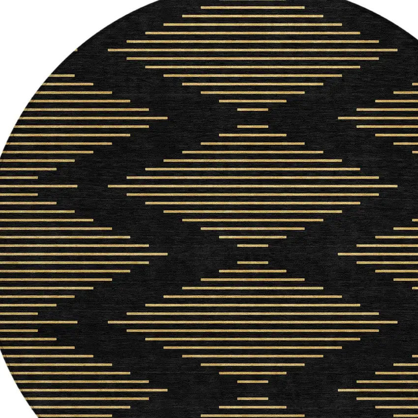 8' Black And Beige Round Geometric Washable Indoor Outdoor Area Rug Photo 5