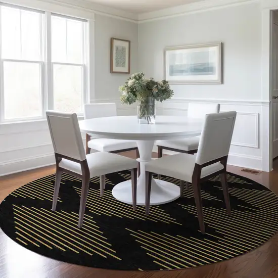 8' Black And Beige Round Geometric Washable Indoor Outdoor Area Rug Photo 8