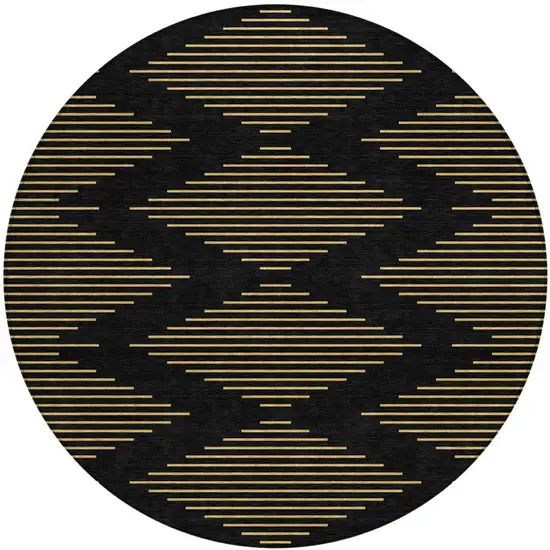 8' Black And Beige Round Geometric Washable Indoor Outdoor Area Rug Photo 6