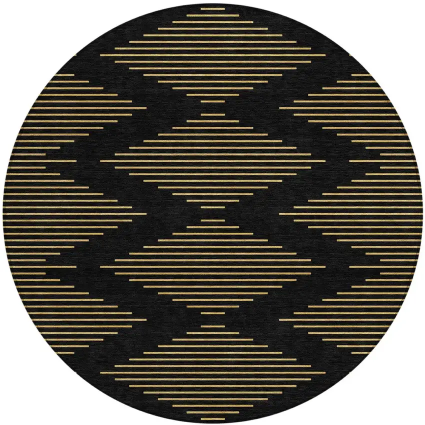 8' Black And Beige Round Geometric Washable Indoor Outdoor Area Rug Photo 6