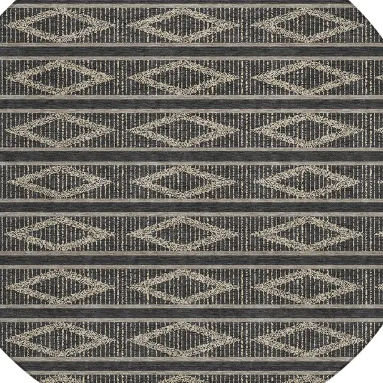 8' Black And Beige Round Geometric Washable Indoor Outdoor Area Rug Photo 4