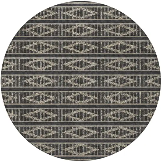 8' Black And Beige Round Geometric Washable Indoor Outdoor Area Rug Photo 5
