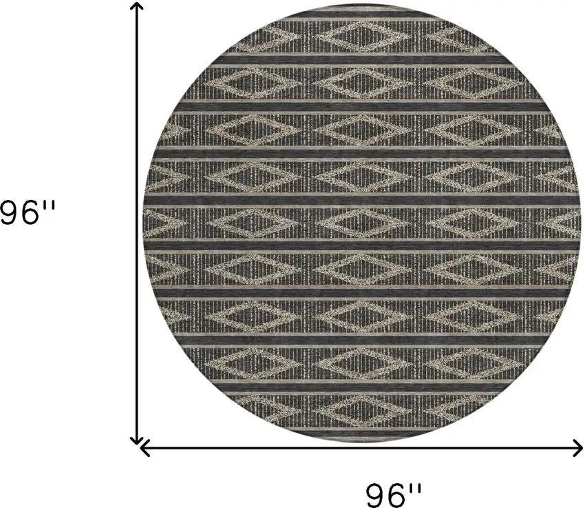 8' Black And Beige Round Geometric Washable Indoor Outdoor Area Rug Photo 3