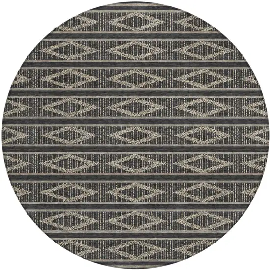8' Black And Beige Round Geometric Washable Indoor Outdoor Area Rug Photo 2