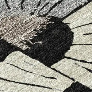 Photo of 8' Black And Beige Round Geometric Washable Indoor Outdoor Area Rug