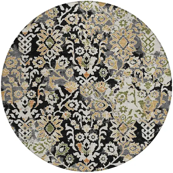 8' Black And Beige Round Geometric Washable Indoor Outdoor Area Rug Photo 1