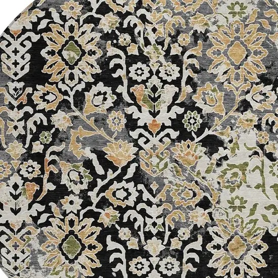 8' Black And Beige Round Geometric Washable Indoor Outdoor Area Rug Photo 2