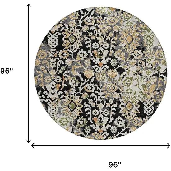 8' Black And Beige Round Geometric Washable Indoor Outdoor Area Rug Photo 6