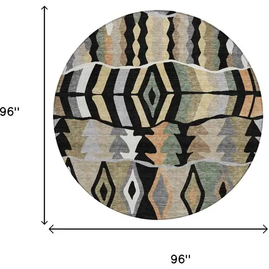 8' Black And Beige Round Geometric Washable Indoor Outdoor Area Rug Photo 5