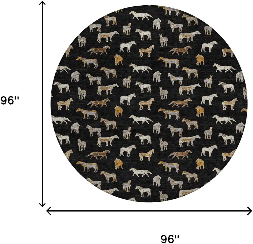 8' Black And Beige Round Horse Washable Indoor Outdoor Area Rug Photo 7