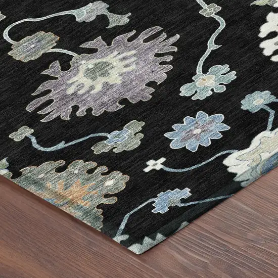 8' Black And Beige Round Oriental Washable Indoor Outdoor Area Rug Photo 5