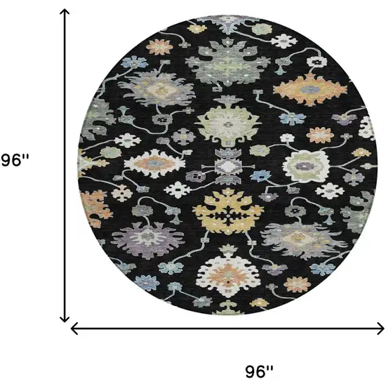 8' Black And Beige Round Oriental Washable Indoor Outdoor Area Rug Photo 7