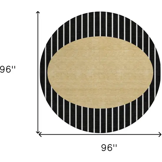 8' Black And Beige Round Striped Washable Indoor Outdoor Area Rug Photo 3