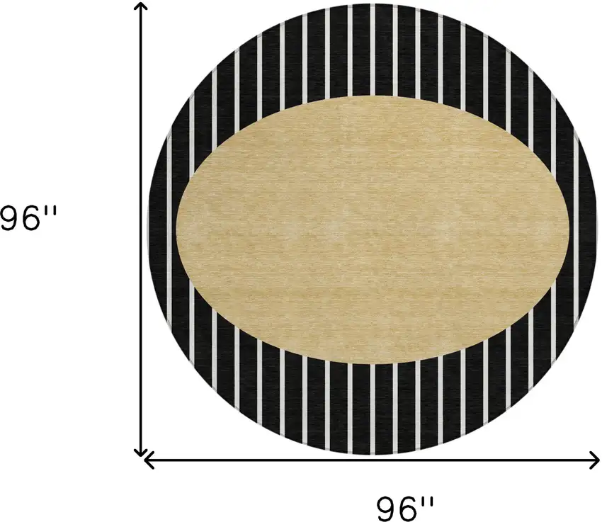 8' Black And Beige Round Striped Washable Indoor Outdoor Area Rug Photo 3