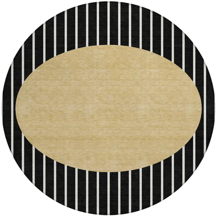 8' Black And Beige Round Striped Washable Indoor Outdoor Area Rug Photo 2
