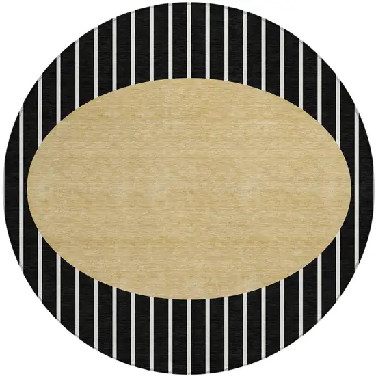 8' Black And Beige Round Striped Washable Indoor Outdoor Area Rug Photo 2
