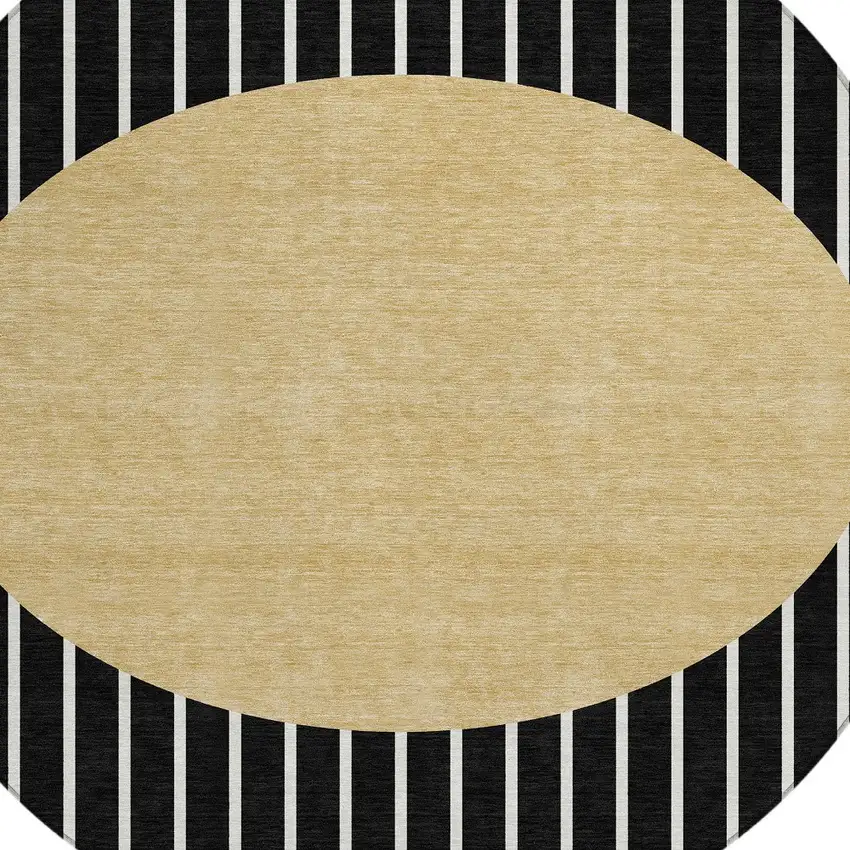 8' Black And Beige Round Striped Washable Indoor Outdoor Area Rug Photo 5