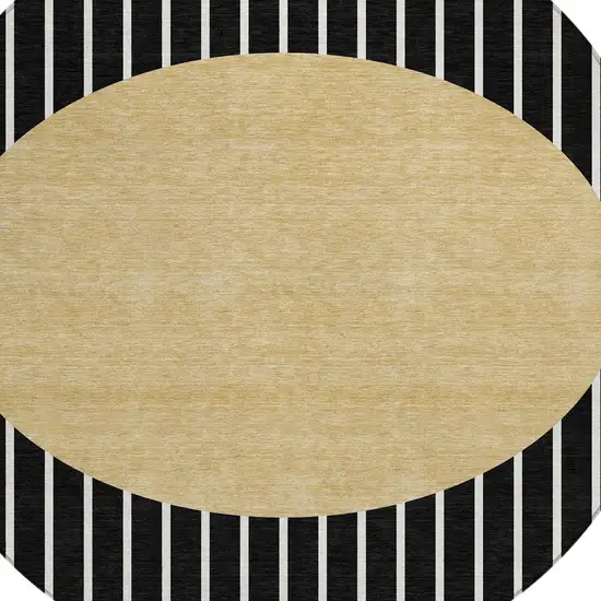 8' Black And Beige Round Striped Washable Indoor Outdoor Area Rug Photo 5