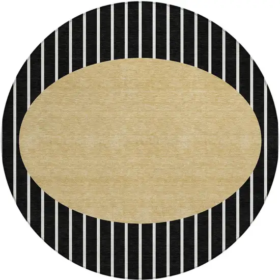 8' Black And Beige Round Striped Washable Indoor Outdoor Area Rug Photo 6