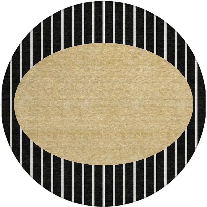 8' Black And Beige Round Striped Washable Indoor Outdoor Area Rug Photo 6