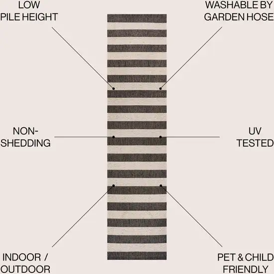 8' Black And Beige Striped Indoor Outdoor Runner Rug Photo 7