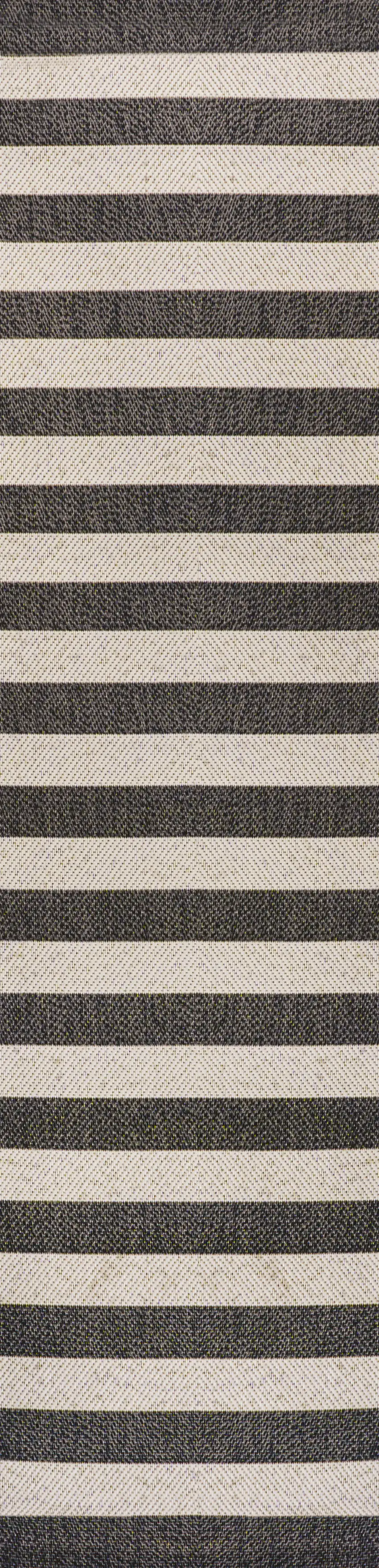 8' Black And Beige Striped Indoor Outdoor Runner Rug Photo 2