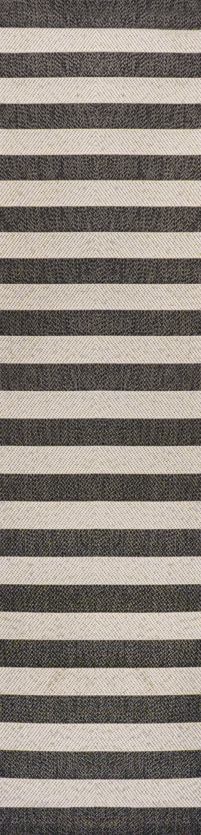 8' Black And Beige Striped Indoor Outdoor Runner Rug Photo 1
