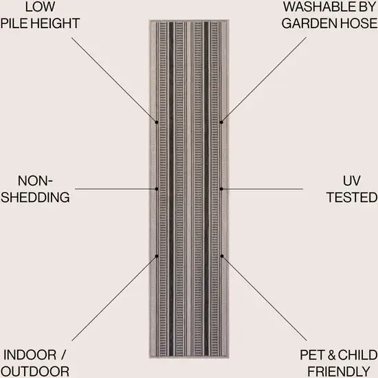 8' Black And Beige Striped Indoor Outdoor Runner Rug Photo 7