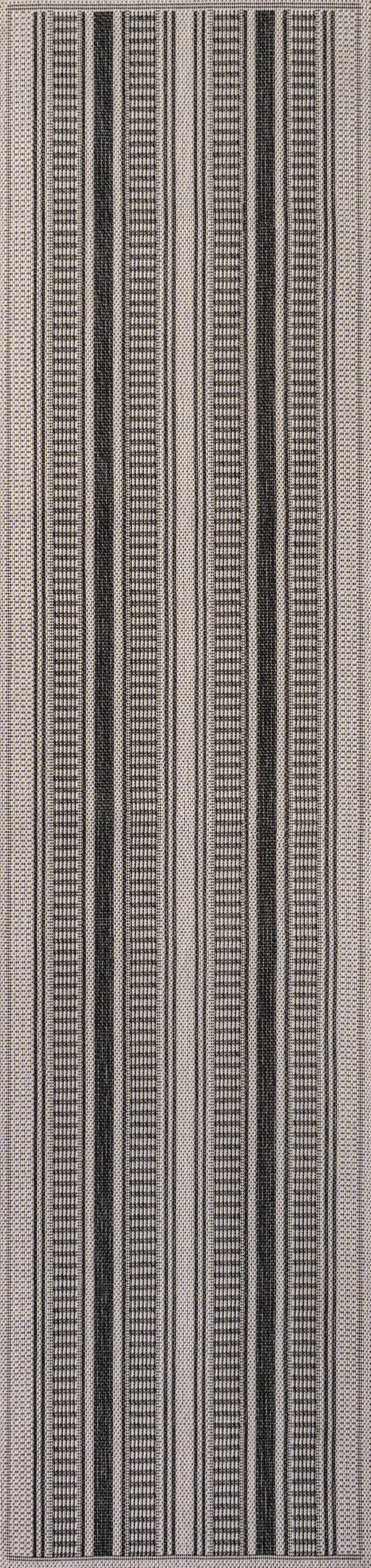 8' Black And Beige Striped Indoor Outdoor Runner Rug Photo 1
