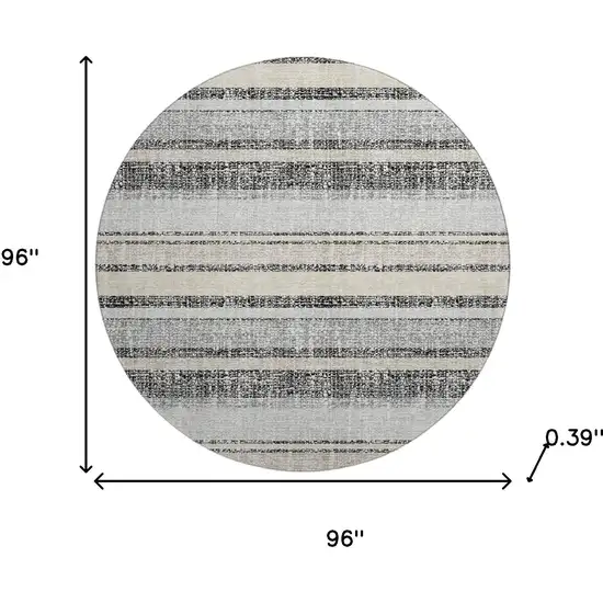 8' Black And Beige Striped Washable Round Rug With UV Protection Photo 7