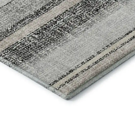 8' Black And Beige Striped Washable Round Rug With UV Protection Photo 5