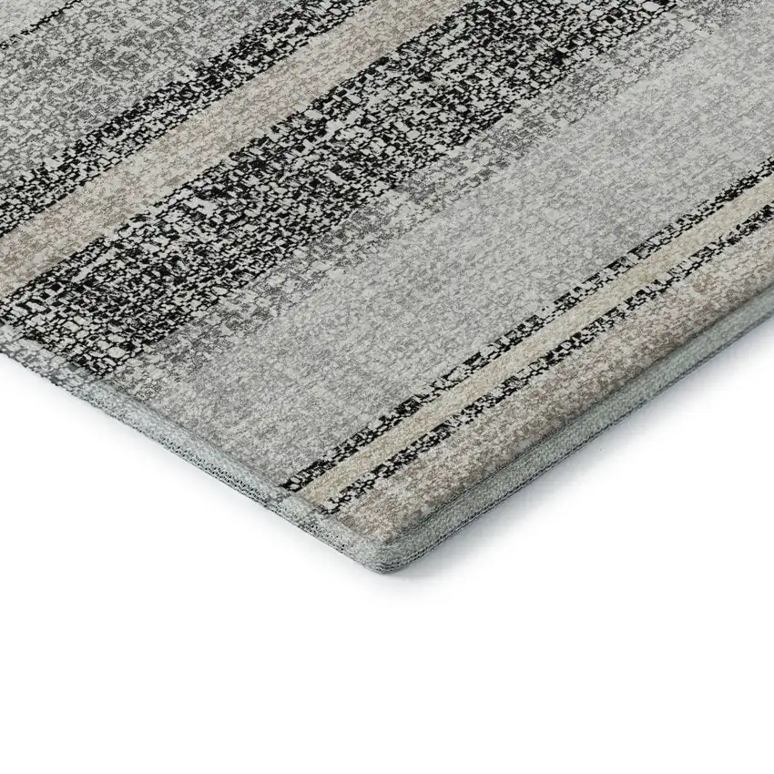 8' Black And Beige Striped Washable Round Rug With UV Protection Photo 5