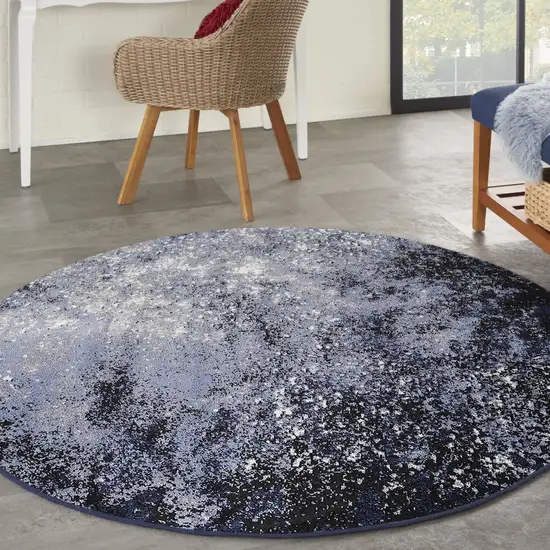 5' Black And Blue Abstract Round Rug Photo 5