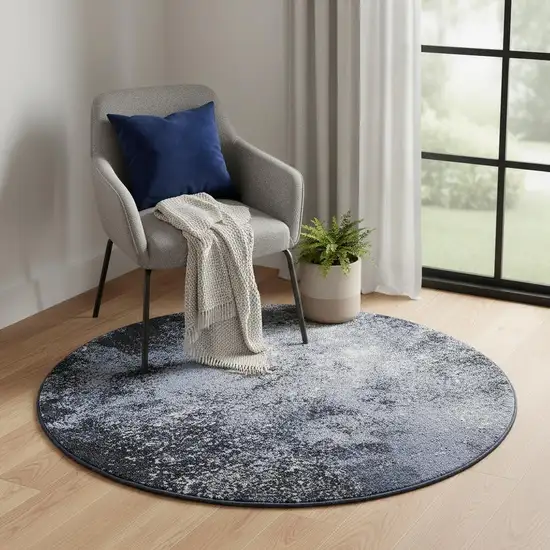 5' Black And Blue Abstract Round Rug Photo 1